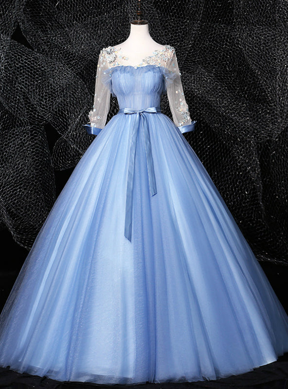 Purchase Your Favorite Sky Blue Ball Gown Tulle Short Sleeve Plesta Appliques Quinceanera Dress