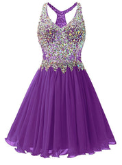 Purple Chiffon V-neck Homecoming Dress