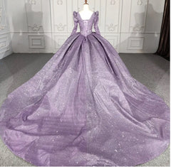 Purple Long Sleeve Full Gather Skirt A Line Party Ball Gown