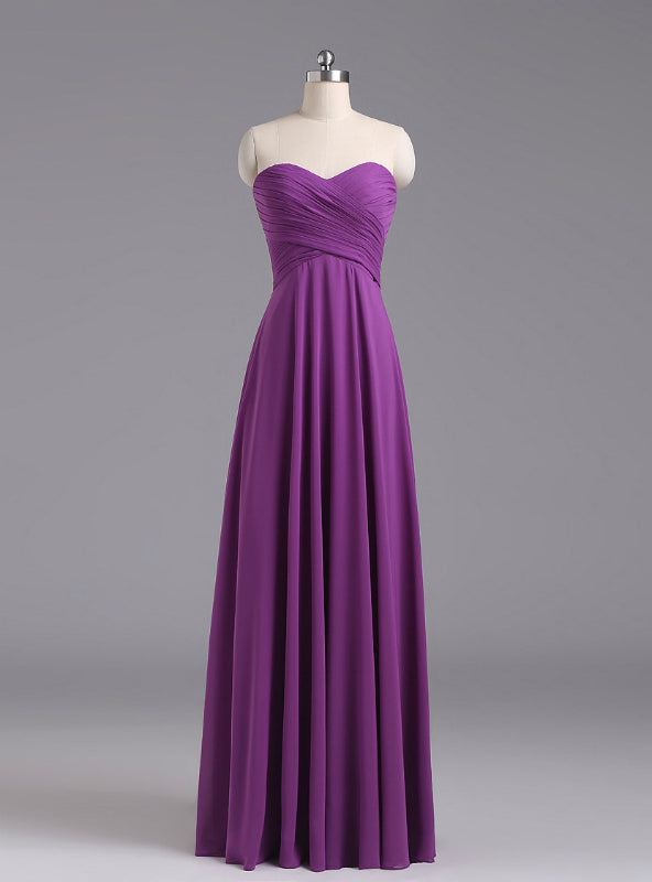 Purple Sweetheart Chiffon Floor Length Bridesmaid Dress