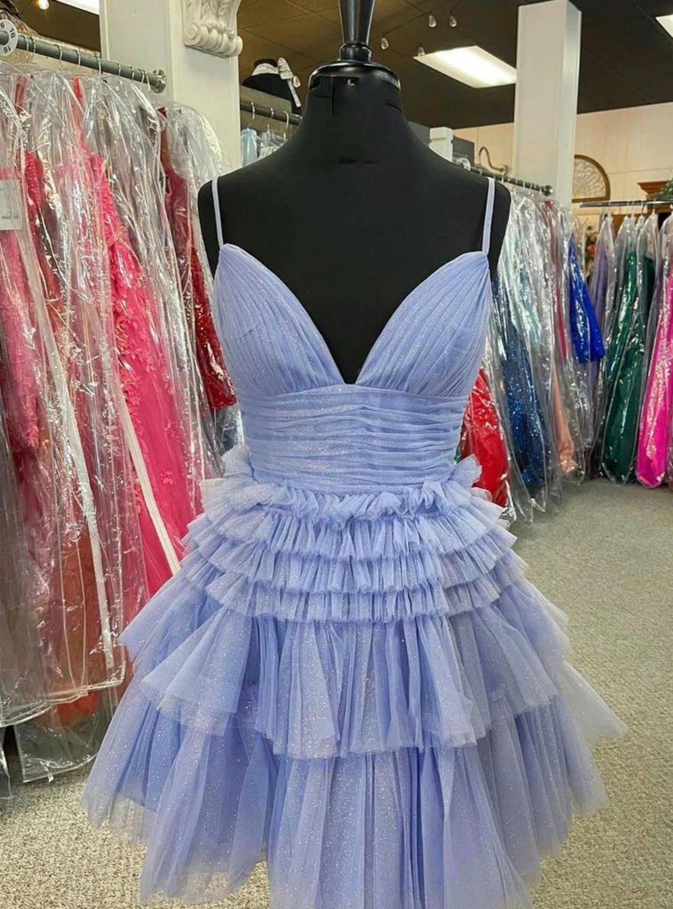 Purple Tulle Spaghetti Straps Homecoming Dress