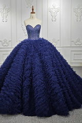 Quinceanera Dress Classic Dark Navy Strapless Quinceanera Dresses Sleeveless Sweetheart Beading Ball Gown