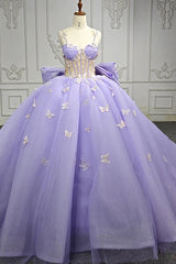 Quinceanera Dress Exquisite Spaghetti Straps Quinceanera Dresses Sleeveless Ball Gown with Butterfly Appliques and Bowknot