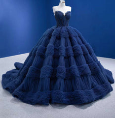 Quinceanera Dress Graceful Backless Ball Gown Navy Blue Prom Dresses