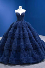 Quinceanera Dress Graceful Backless Ball Gown Navy Blue Prom Dresses