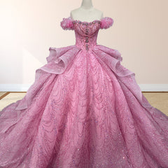 Quinceanera Dress With Sequins Off the Shoulder Chapel Train