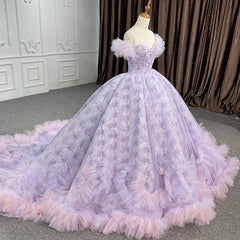 Quincea?era lace  Off-the-Shoulder Ball Gown Purple Sequined Dress