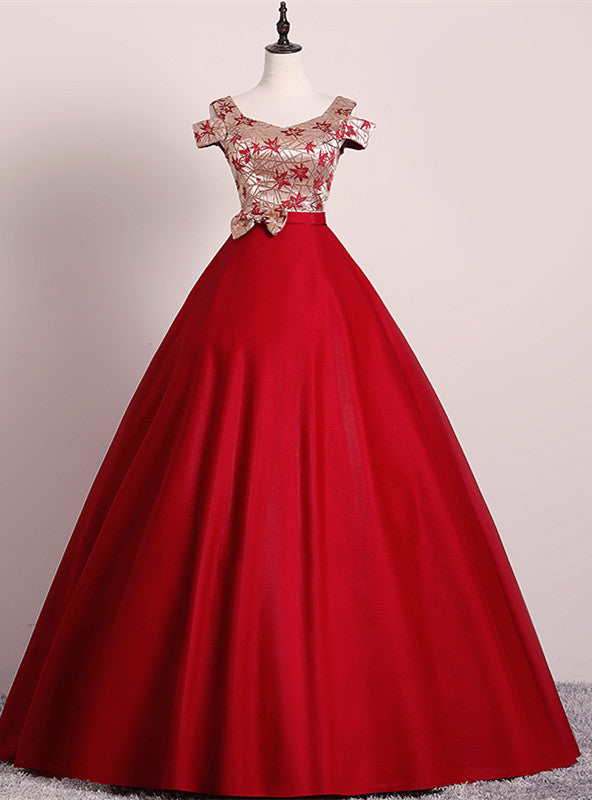 Red Ball Gown Satin Embroidery Quinceanera Dress