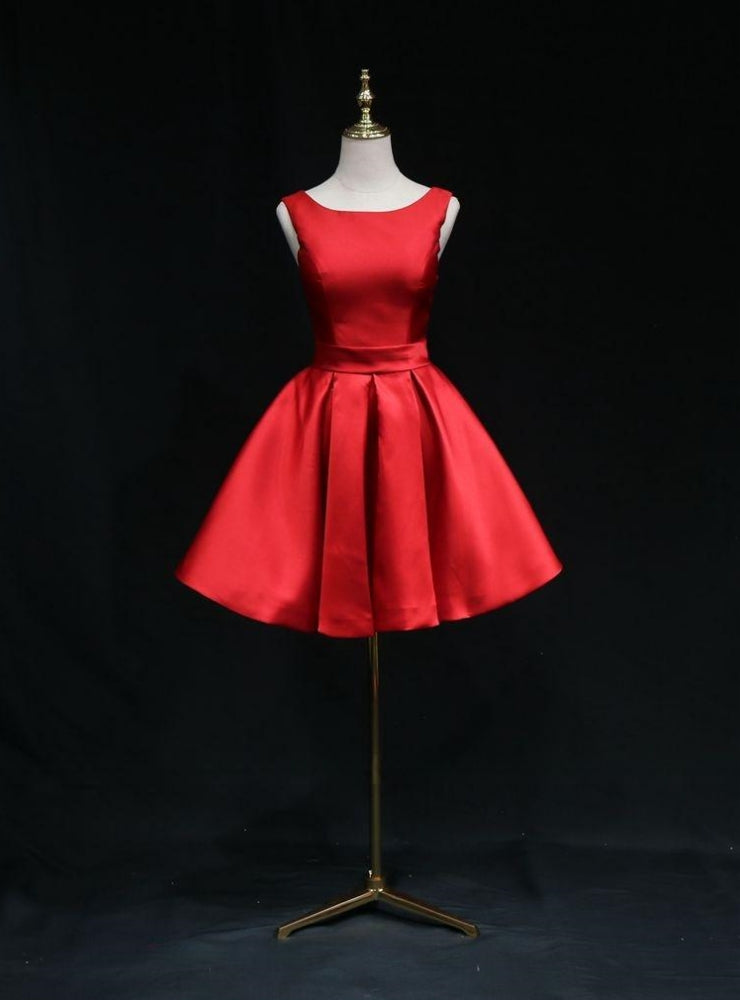 Red Satin Backless Bow Homecoming Dress