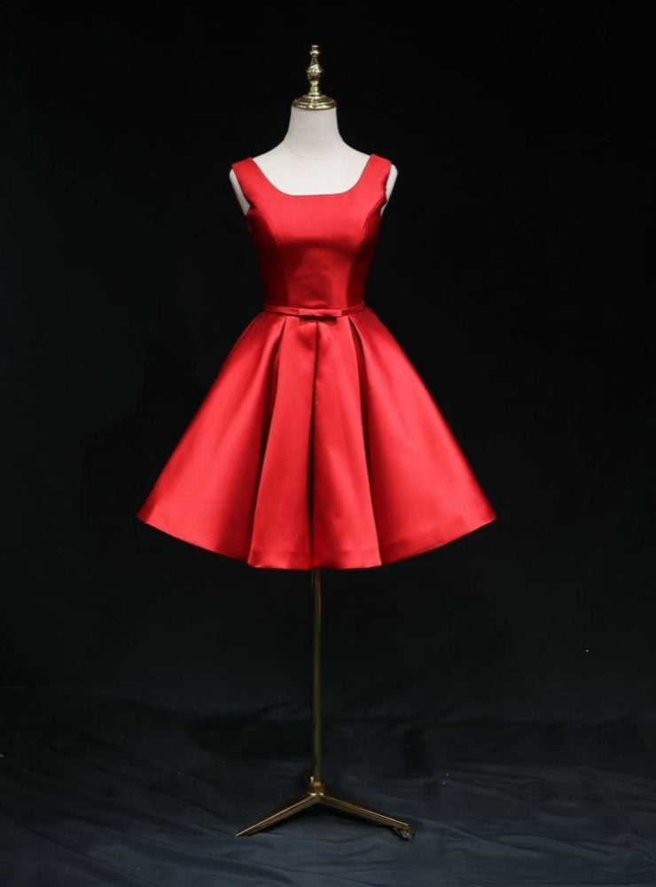 Red Satin Open Back Bow Homecoming Dress