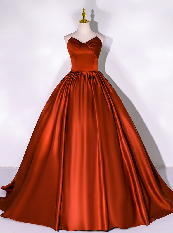 Red Satin Strapless Quinceanera Dress