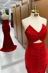 Red Strapless Twisted Knot Mermaid Long Formal Dress with Slit