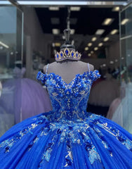 Royal Blue Ball-Gown Off-the-Shoulder Quinceanera Dresses with Appliques