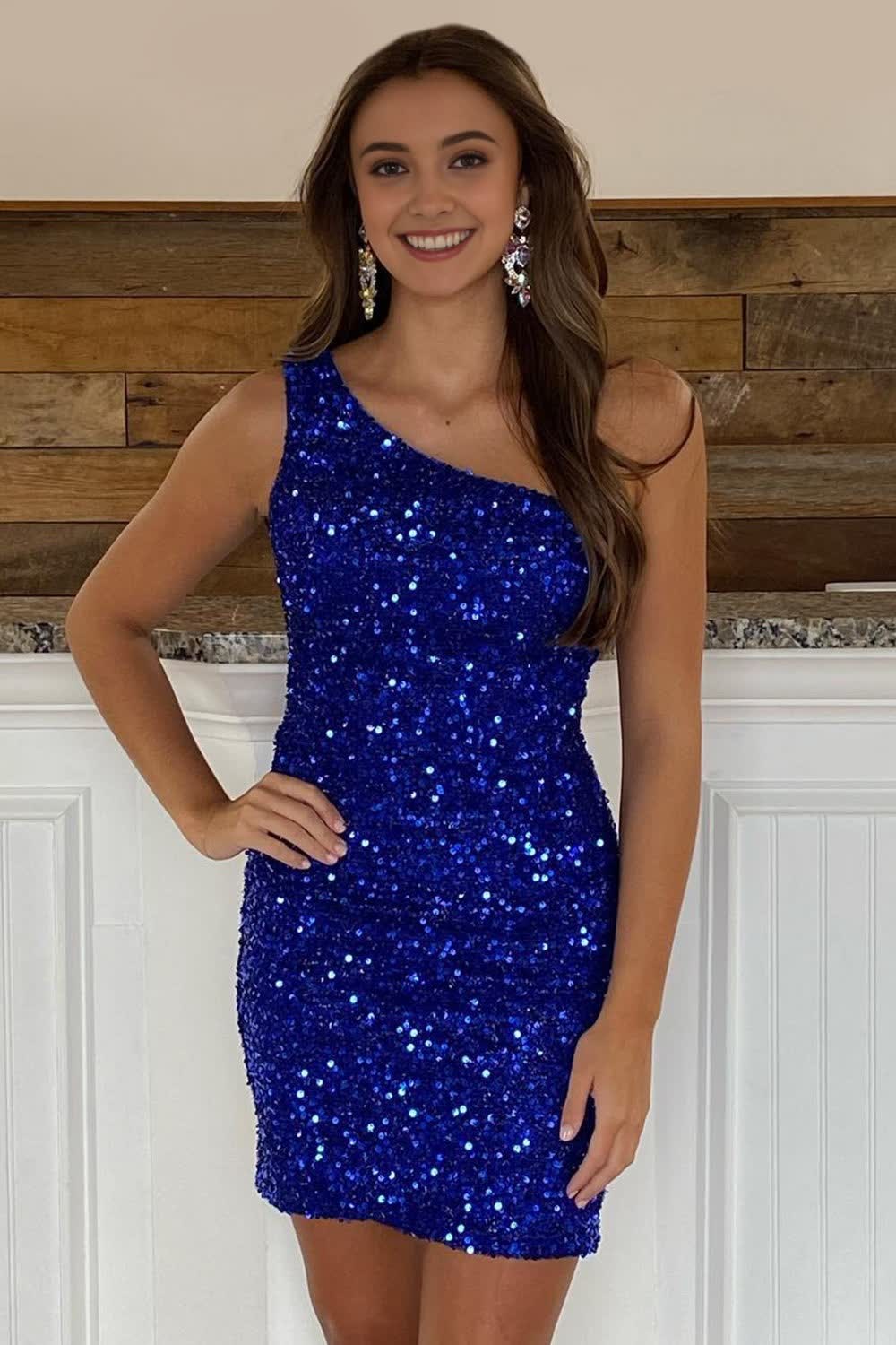 Royal Blue Sequins Tight Short Hoco Dress