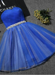 Royal Blue Tulle With Crystal Homecoming Dress