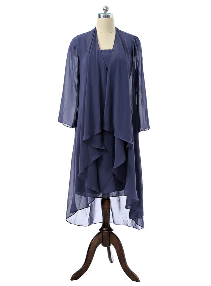 Sheath Chiffon Navy Blue Mother Of The Bride Dresses With Jacket