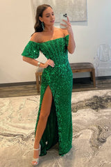 Sheath Off-the-Shoulder Sequins Long Prom Dress