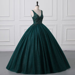 Shiny Emerald Green Sequined Tulle Quinceanera Dresses Backless V Neck Ball Gowns Evening Prom Dresses With Corset Back