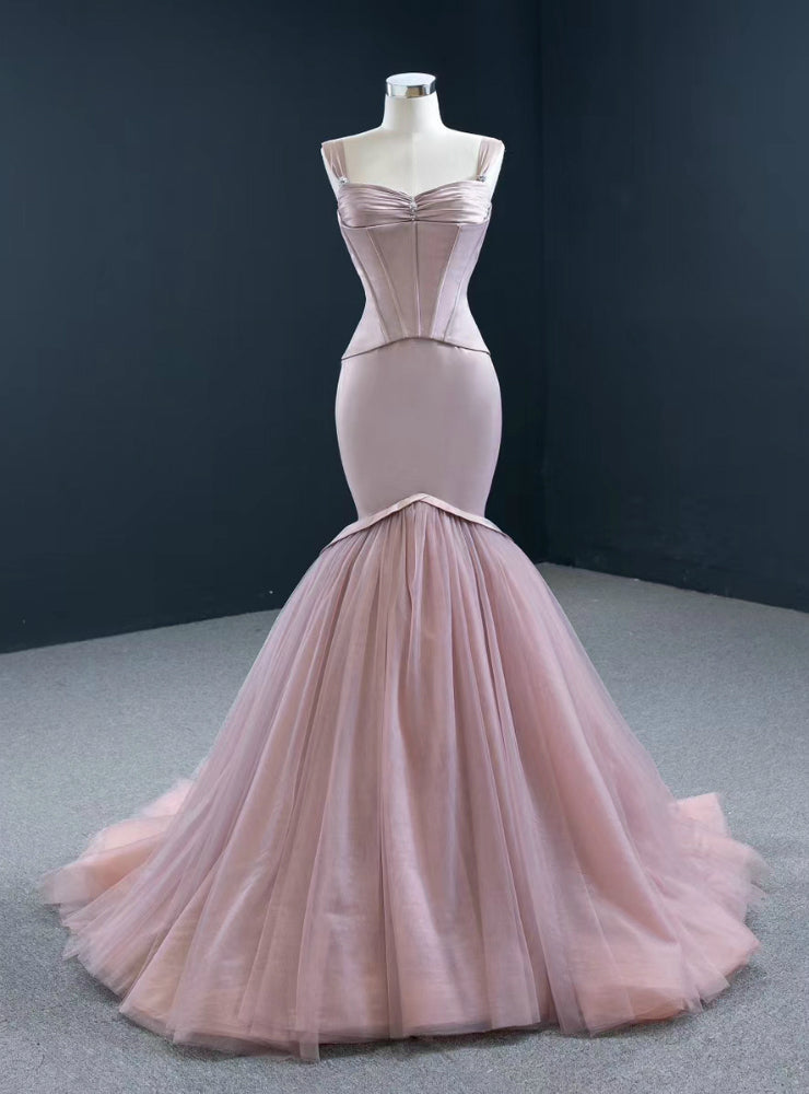 Shop An Amazing Selection Of Sexy Pink Mermaid Satin Tulle Straps Pleats Prom Dress