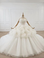 Shop White Sweetheart Ruched Tulle Ball Gown Beading Huate Couture Wedding Dress