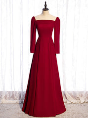 Simple Burgundy Long Sleeve Scoop Prom Dress