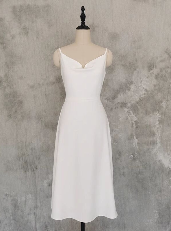 Simple White Spaghetti Straps Short Wedding Dress