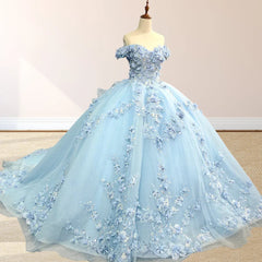 Sky Blue Lace Princess Quinceanera Dress Ball Gown