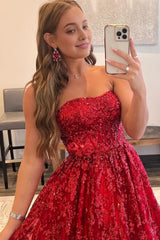 Sparkly Red Long Prom Dress with Pockets