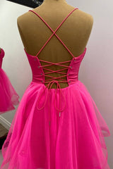 Straps Hot Pink Lace-Up A-Line Homecoming Dress