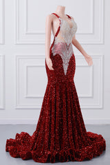 Straps Red Beading Sequin Prom Dresses Mermaid Long Party Dresses