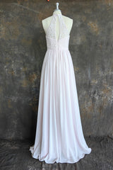 Stunning Halter Floor Length Lace/Chiffon Bridesmaid Dresses