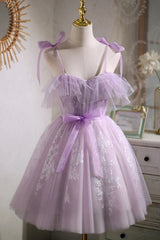 Sweet Purple A-line Short Party Dress Homecoming Dress with Ribbon