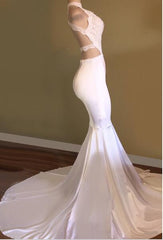 Trendy White Mermaid High-Neck Sleeveless Prom Party Gowns