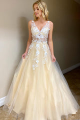 V-Neck A-Line Prom Dress with Appliques