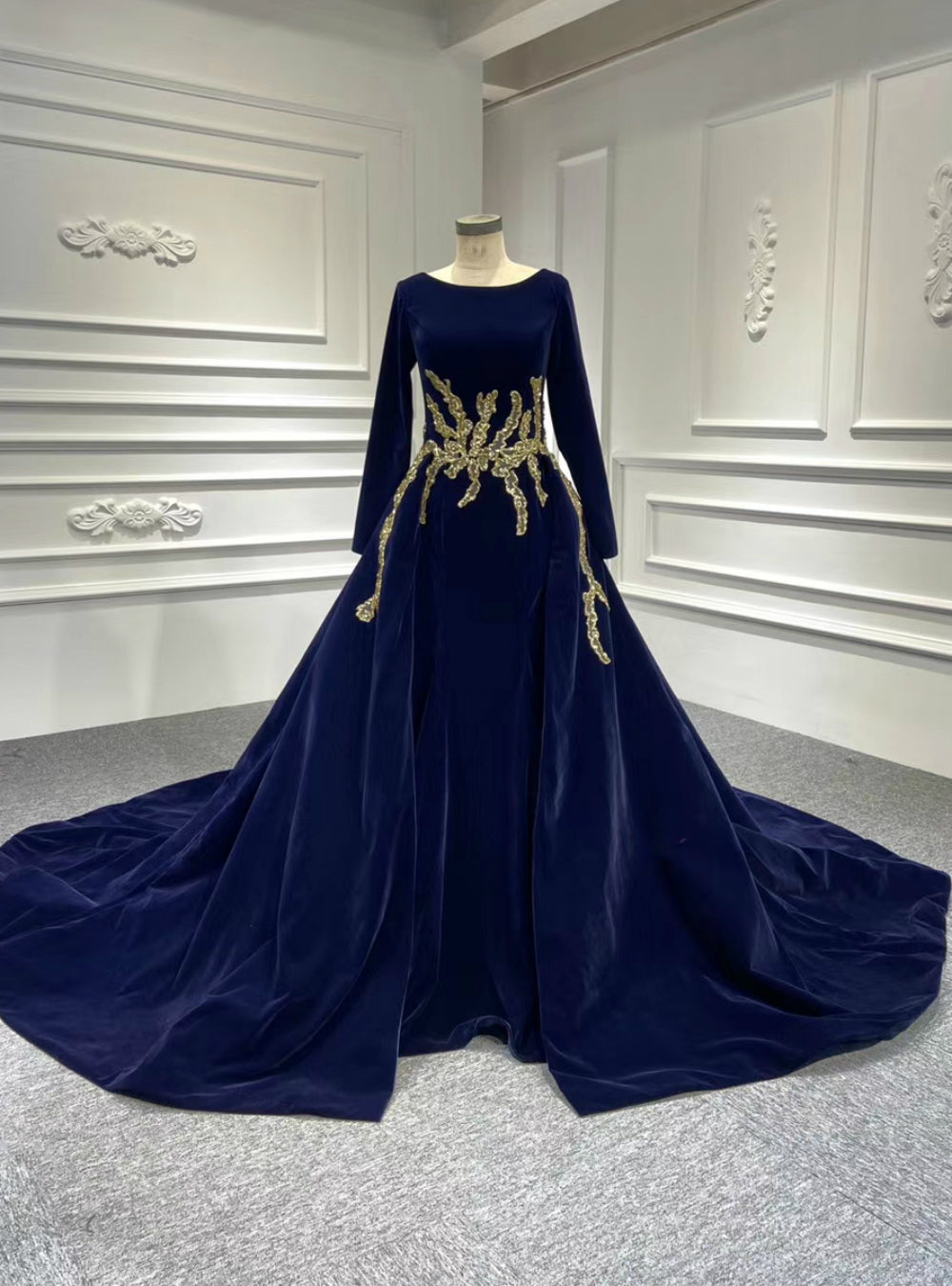 Whether You Are Looking For Blue Ball Gown Velvet Long Sleeve Appliques Beading Prom Dress