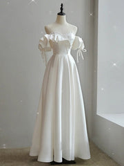 White Satin Strapless Beading Wedding Dress