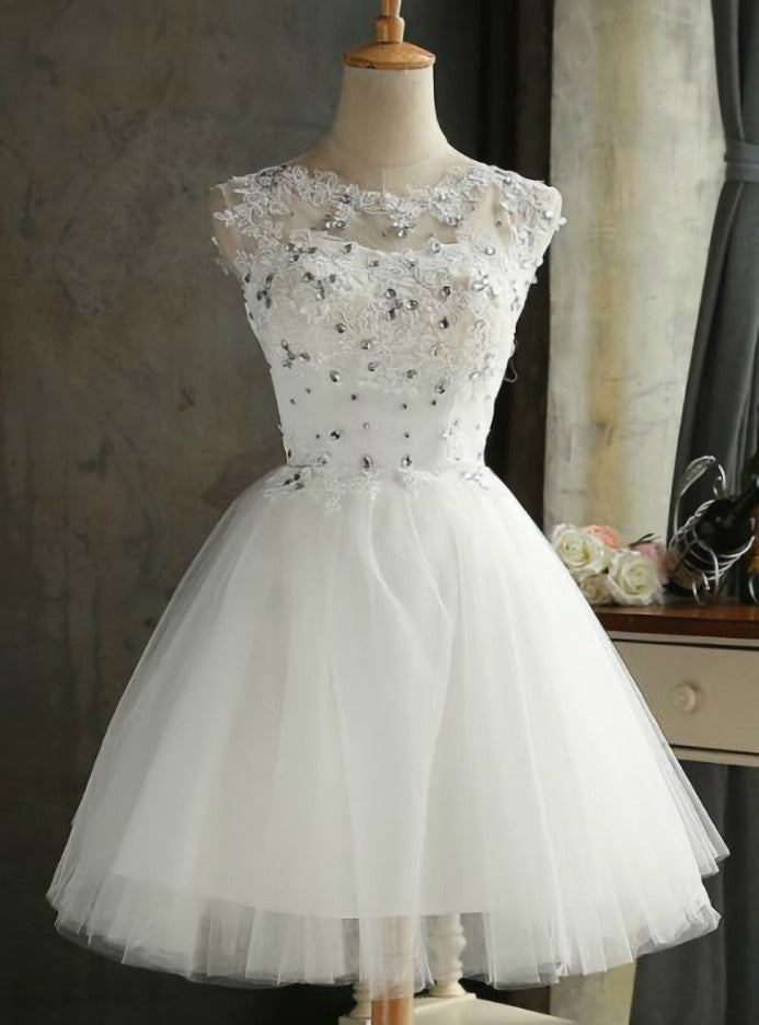 White Tulle Appliques Homecoming Dress