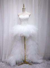 White Tulle Strapless Feather Wedding Dress