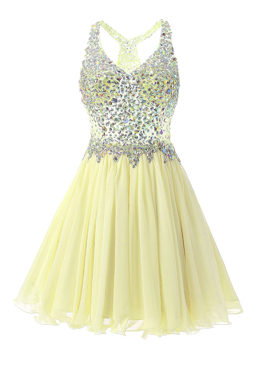 Yellow Chiffon Crystal Homecoming Dress