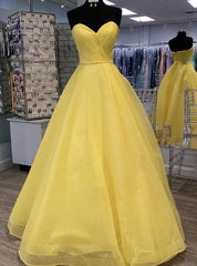 Yellow Tulle Sequins Sweetheart Prom Dress