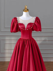 Burgundy Satin Long Prom Dresses, Lovely A-Line Formal Dresses