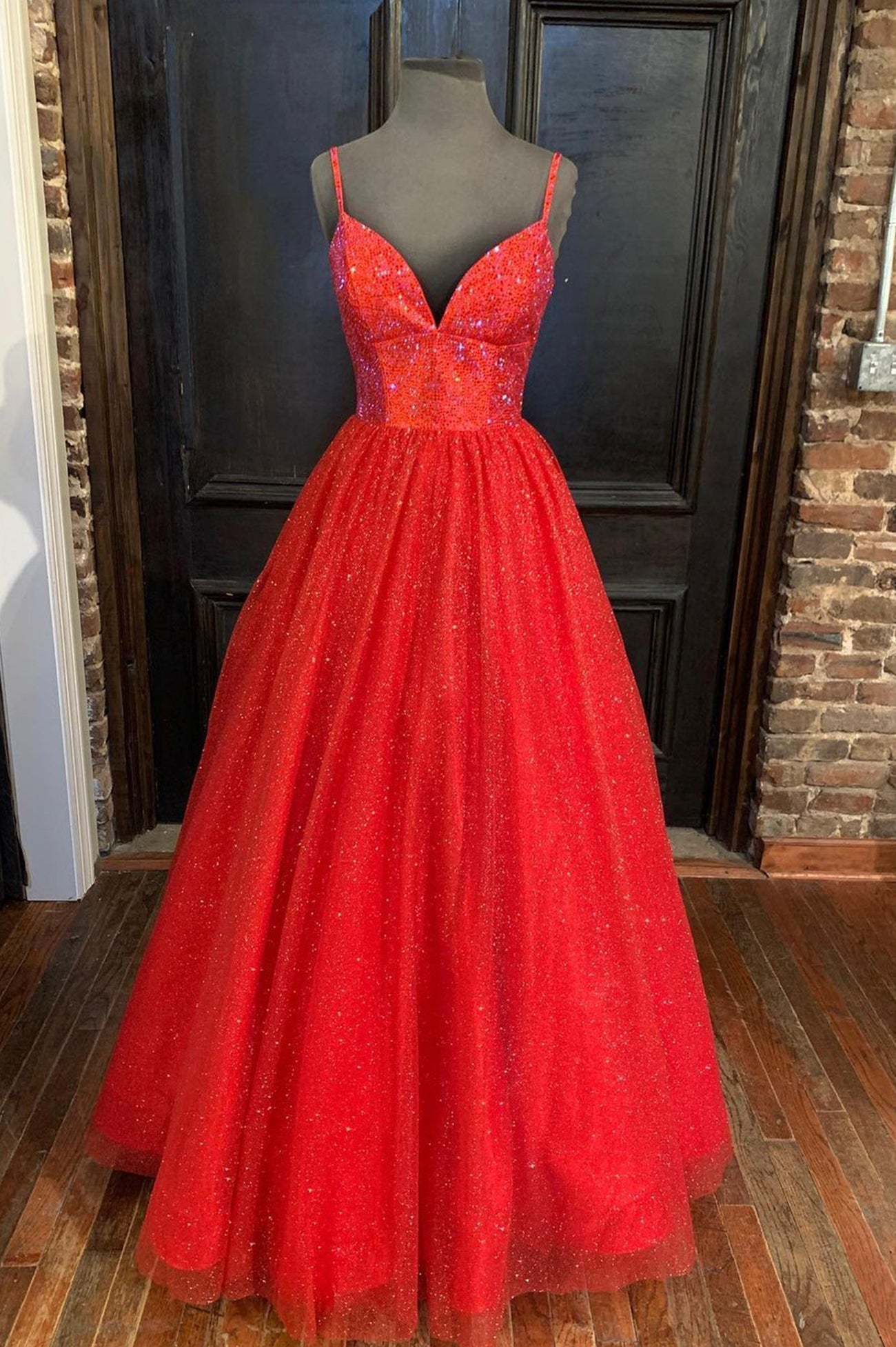 Red Tulle Beading Long Prom Dresses, A-Line Evening Party Dresses