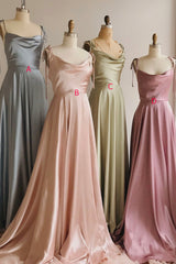 Simple Satin Long Prom Dresses, A-Line Spaghetti Straps Party Dresses