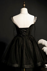 Black Tulle Short Prom Dress, Lovely A-Line Spaghetti Strap Party Dress