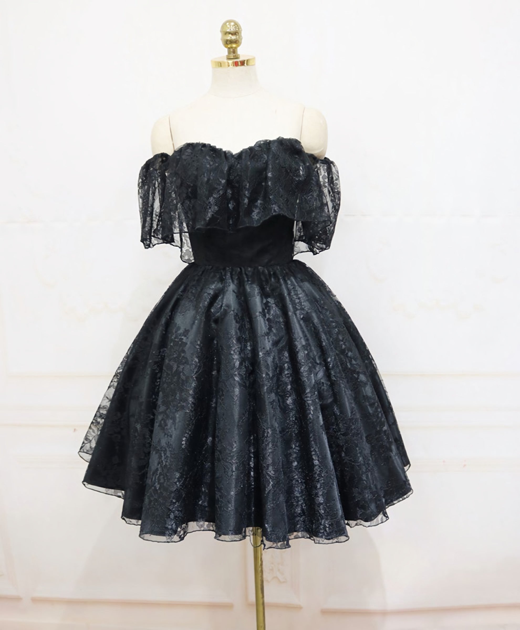 Black Sweetheart Tulle Short Lace Prom Dress, Lace Homecoming Dress