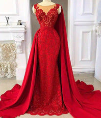 2024 Red Tulle With Appliques Long Satin Sheath Prom Dress