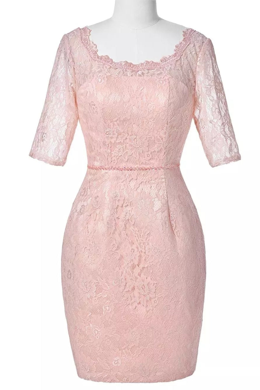 Two-Piece Blush Pink Lace Bodycon Short Mother of the Bride Dress