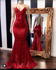 2024 Sexy Halter Sequins Red Mermaid Prom Dresses