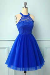 Halter Royal Blue Lace Dress