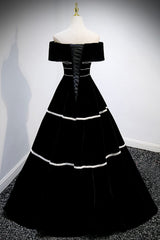 Black Velvet Long Prom Dresses, A-Line Off the Shoulder Evening Dresses